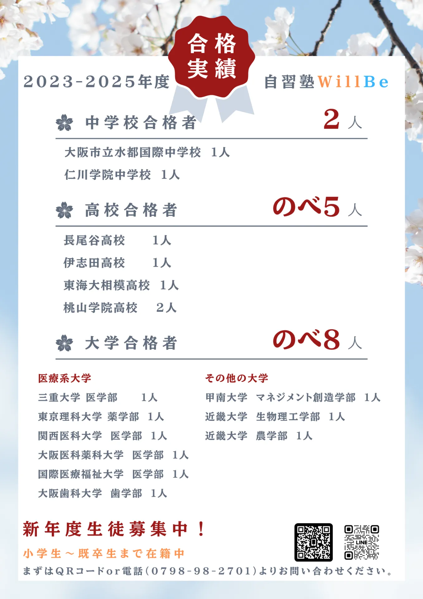 【2023-2025年度合格実績】夢や目標をあきらめない。元中学高校教員で私立学校の放課後校内塾を経営する西宮・今津の習いごと教室&自習塾WillBe
